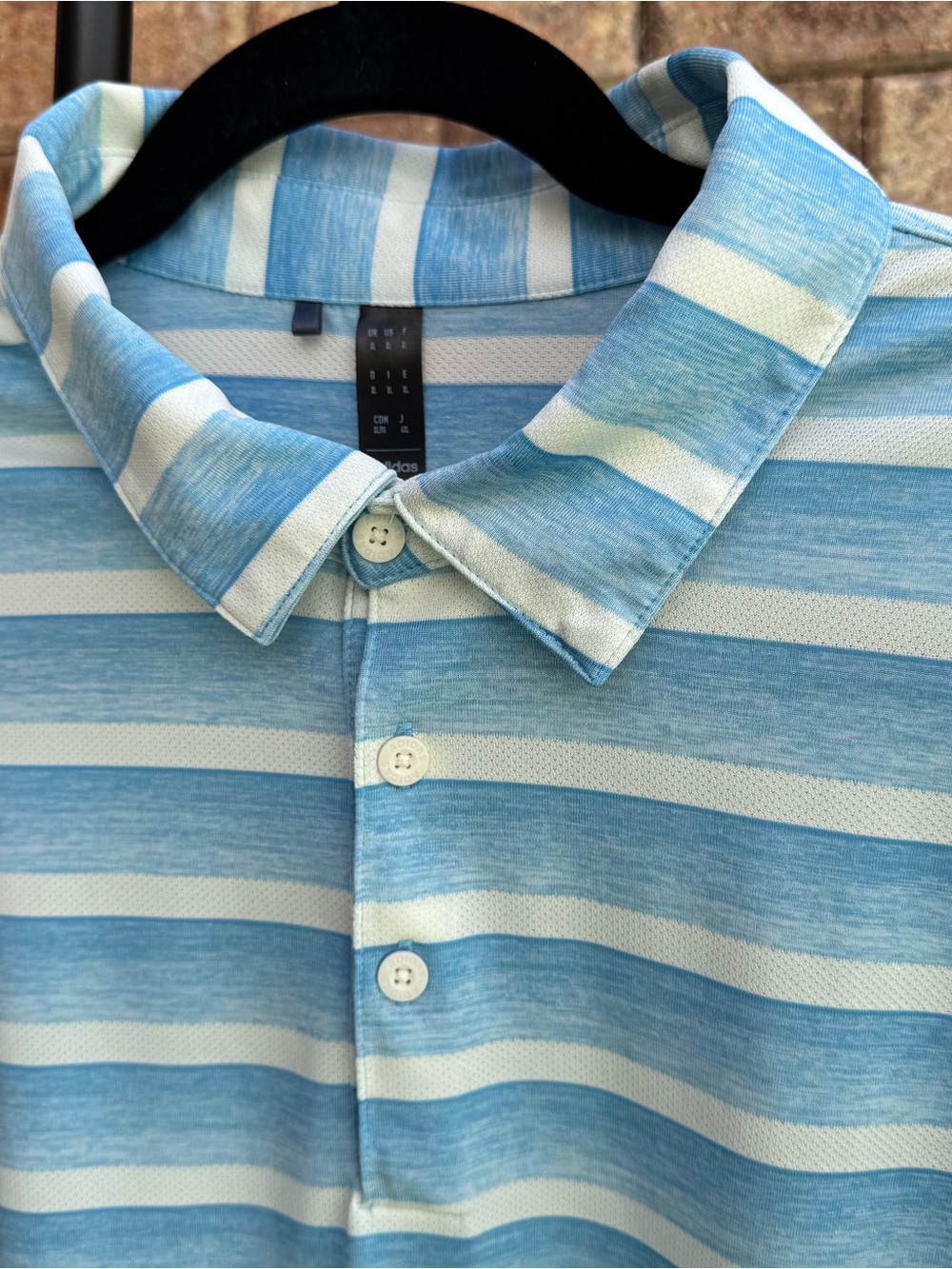 adidas Men's Light Blue & White Striped Performance Polo